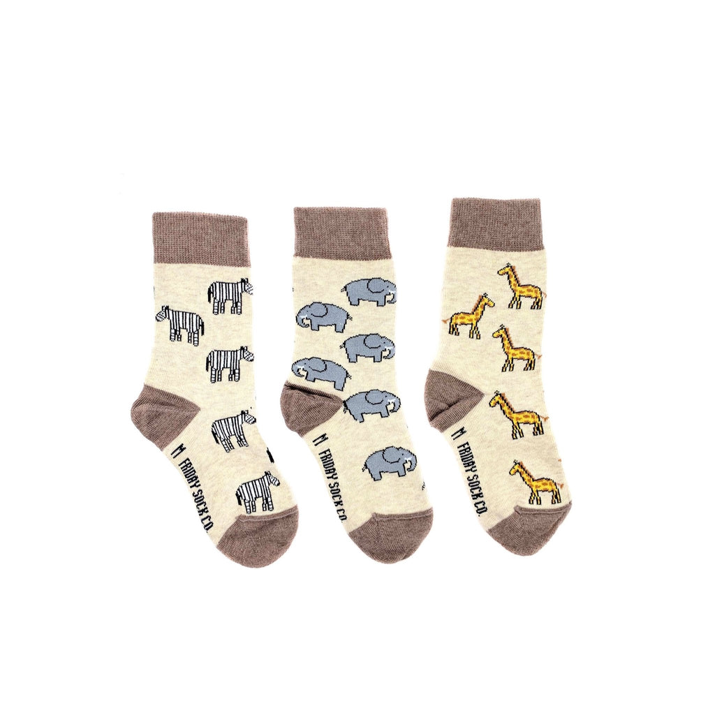 FRIDAY SOCK CO - Kid's Zebra, Elephant, & Giraffe Socks - Two Giraffes Children's Footwear
