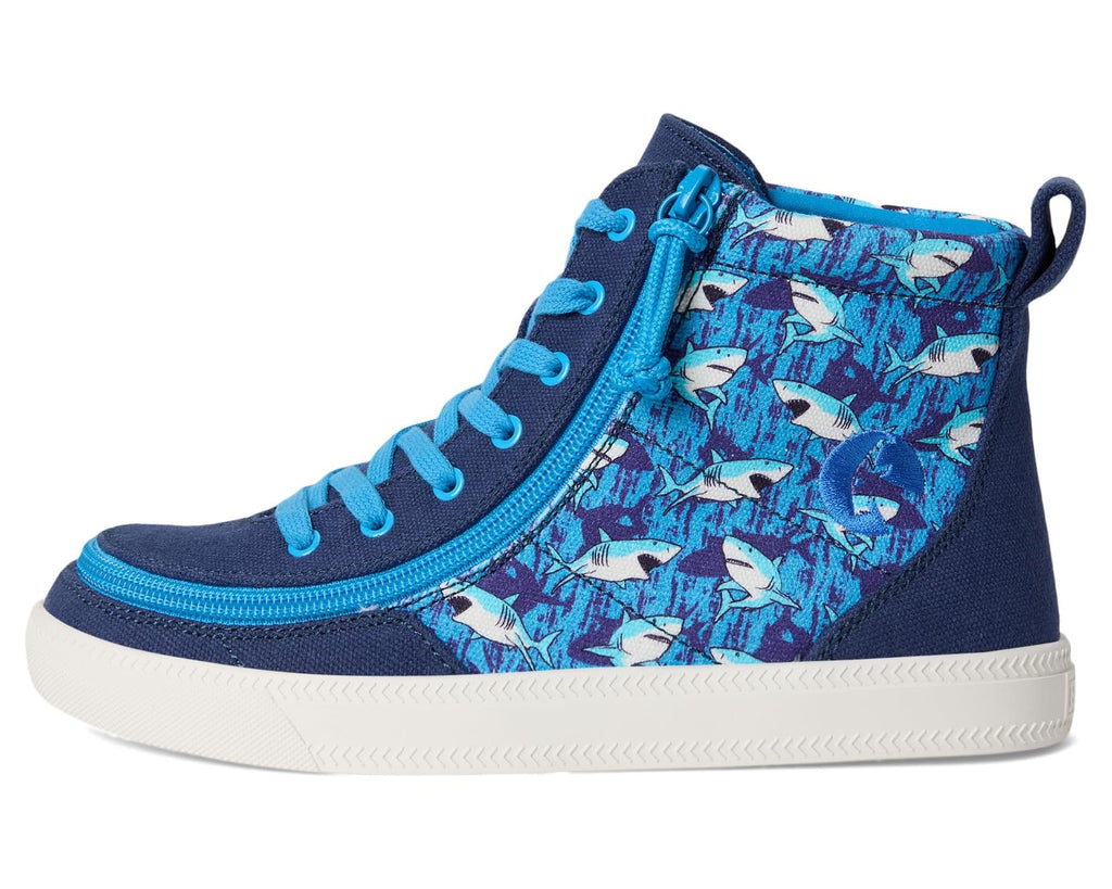 BILLY FOOTWEAR - Blue Sharks Billy Classic Lace Highs - Two Giraffes Children's Footwear