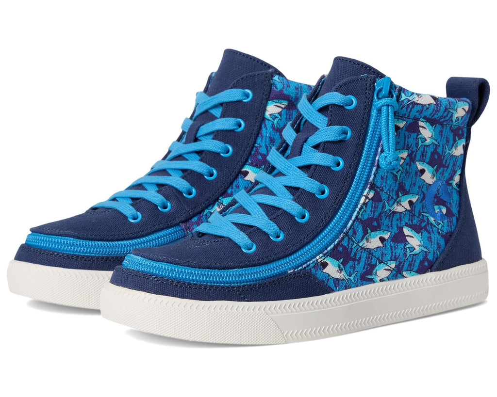 BILLY FOOTWEAR - Blue Sharks Billy Classic Lace Highs - Two Giraffes Children's Footwear