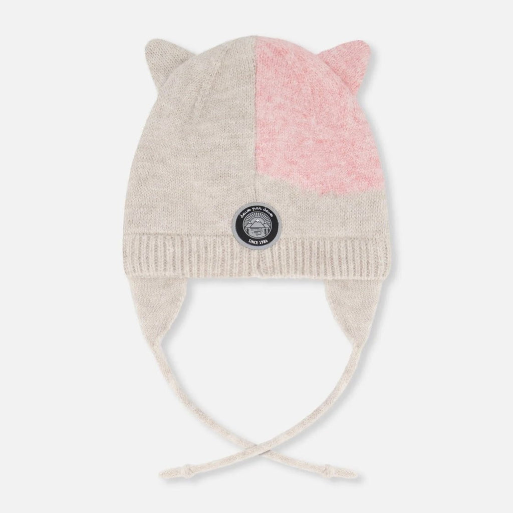 Deux par Deux - Lined Knit Hat With Ears Off - White And Pink - Two Giraffes Children's Footwear