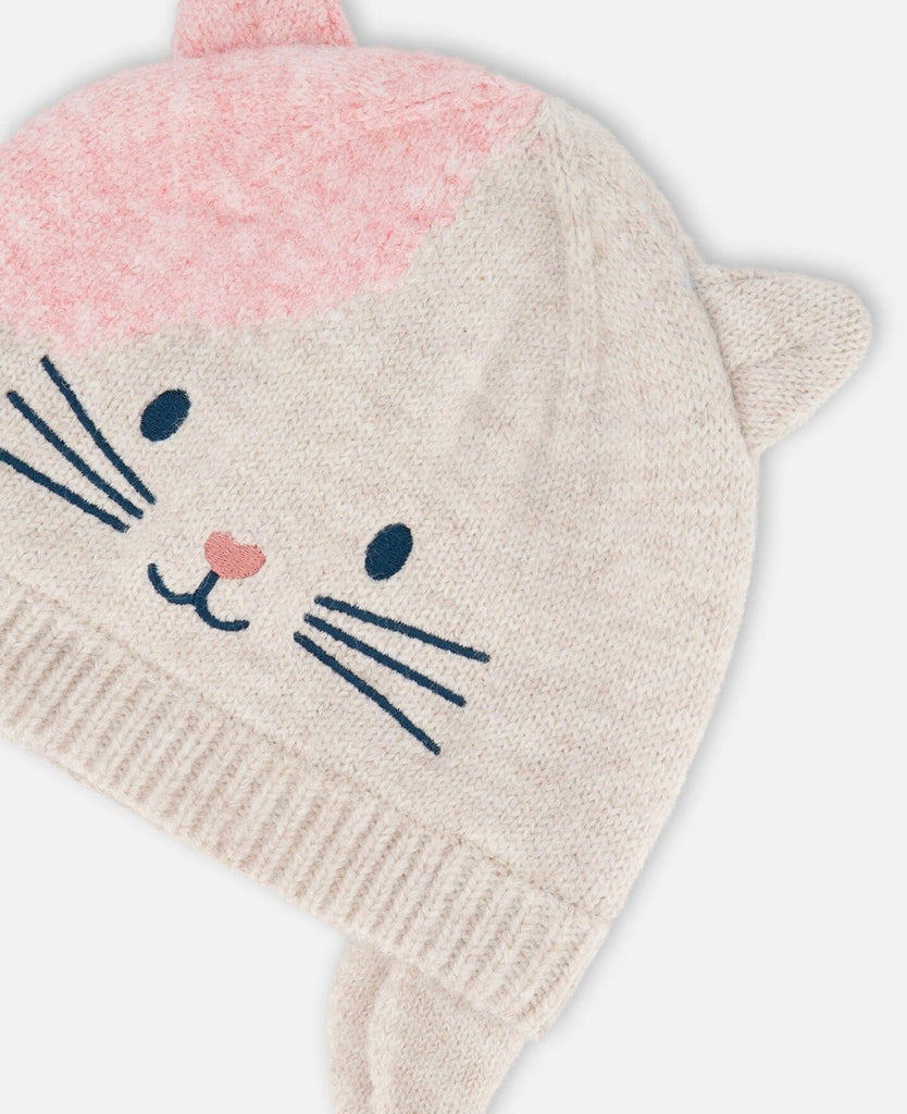 Deux par Deux - Lined Knit Hat With Ears Off - White And Pink - Two Giraffes Children's Footwear
