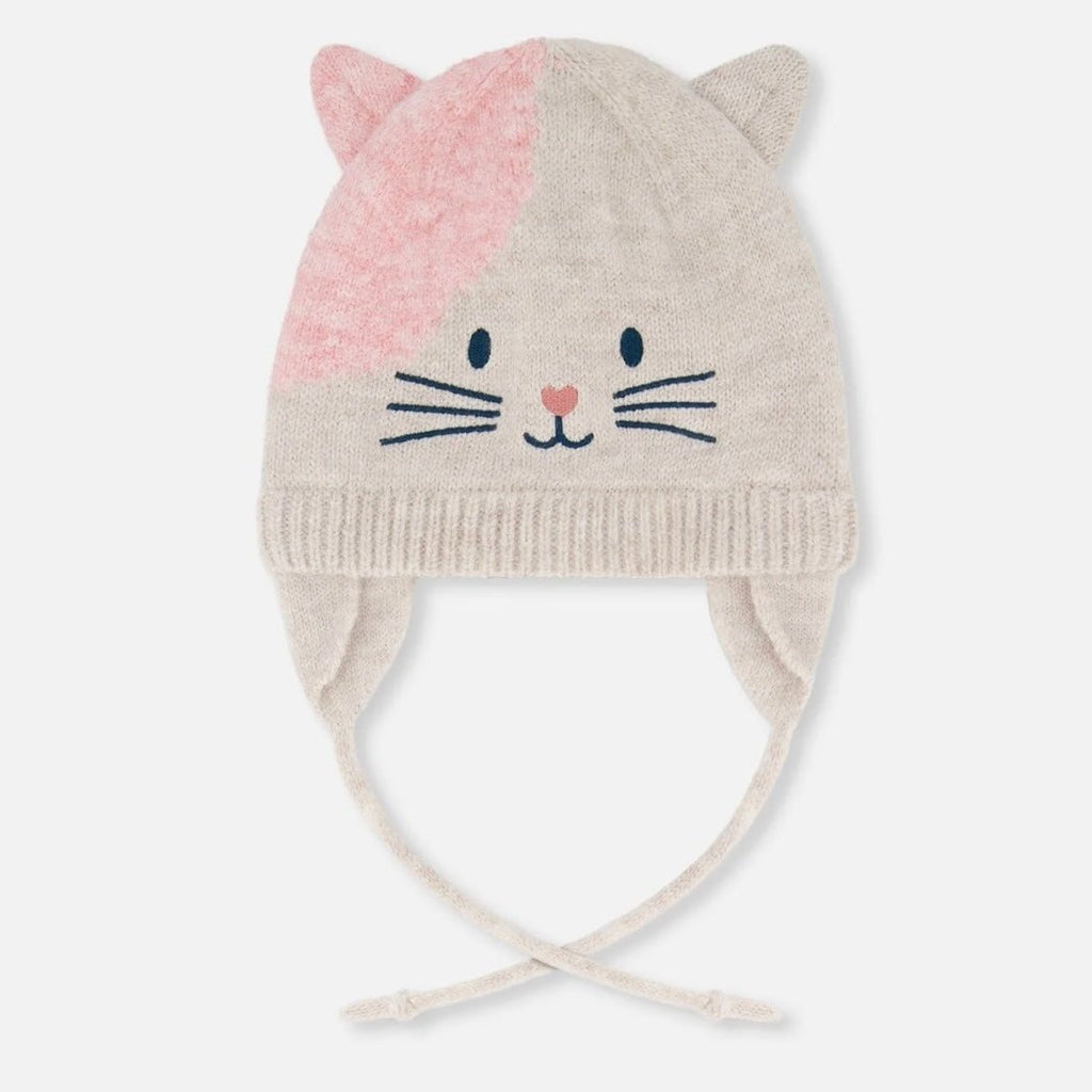 Deux par Deux - Lined Knit Hat With Ears Off - White And Pink - Two Giraffes Children's Footwear