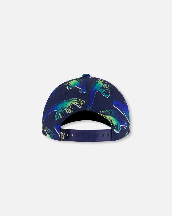 Deux par Deux - Printed Cap Blue And Green Dino On Navy - Two Giraffes Children's Footwear