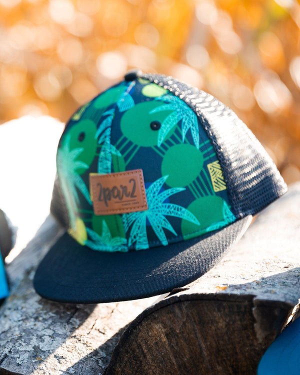 Deux par Deux - Printed Cap Green Jungle On Black Trucker - Two Giraffes Children's Footwear
