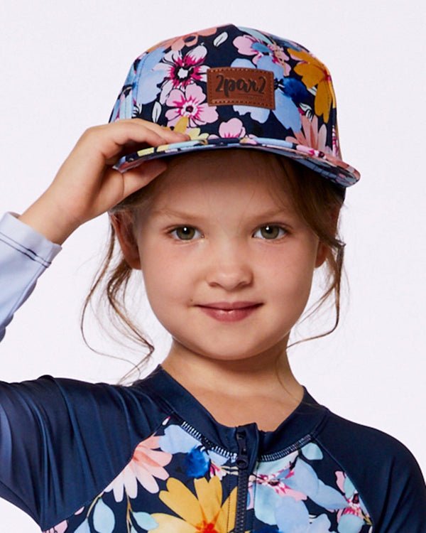 Deux par Deux - Printed Cap Navy And Yellow And Pink Flowers - Two Giraffes Children's Footwear