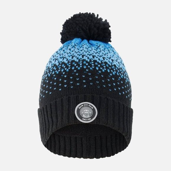 Deux par Deux - Winter Knit Pompom Hat With Lining Black And Blue - Two Giraffes Children's Footwear