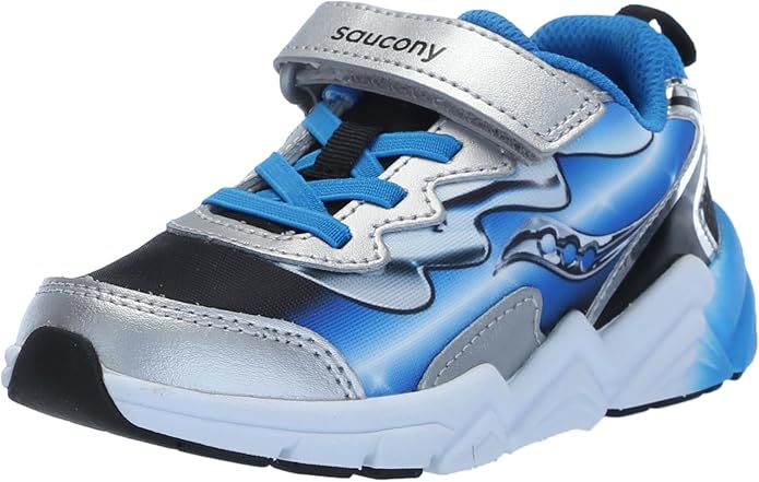Saucony - Big Kid's Flash A/C 3.0 Sneaker - Black/Blue/Chrome - Two Giraffes Children's Footwear