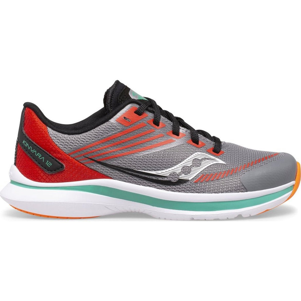 SAUCONY - Big Kid's Kinvara 12 Sneaker, Grey/Orange - Two Giraffes Children's Footwear