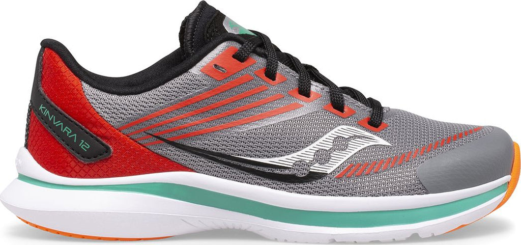 SAUCONY - Big Kid's Kinvara 12 Sneaker, Grey/Orange - Two Giraffes Children's Footwear