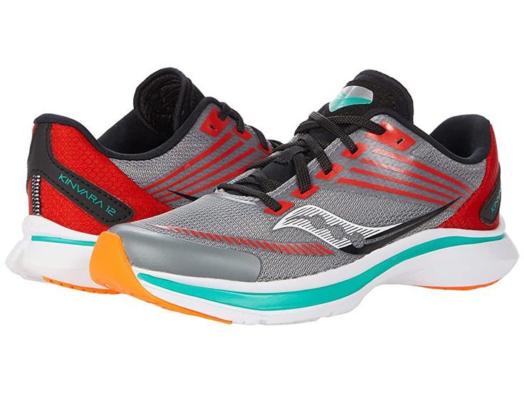 SAUCONY - Big Kid's Kinvara 12 Sneaker, Grey/Orange - Two Giraffes Children's Footwear