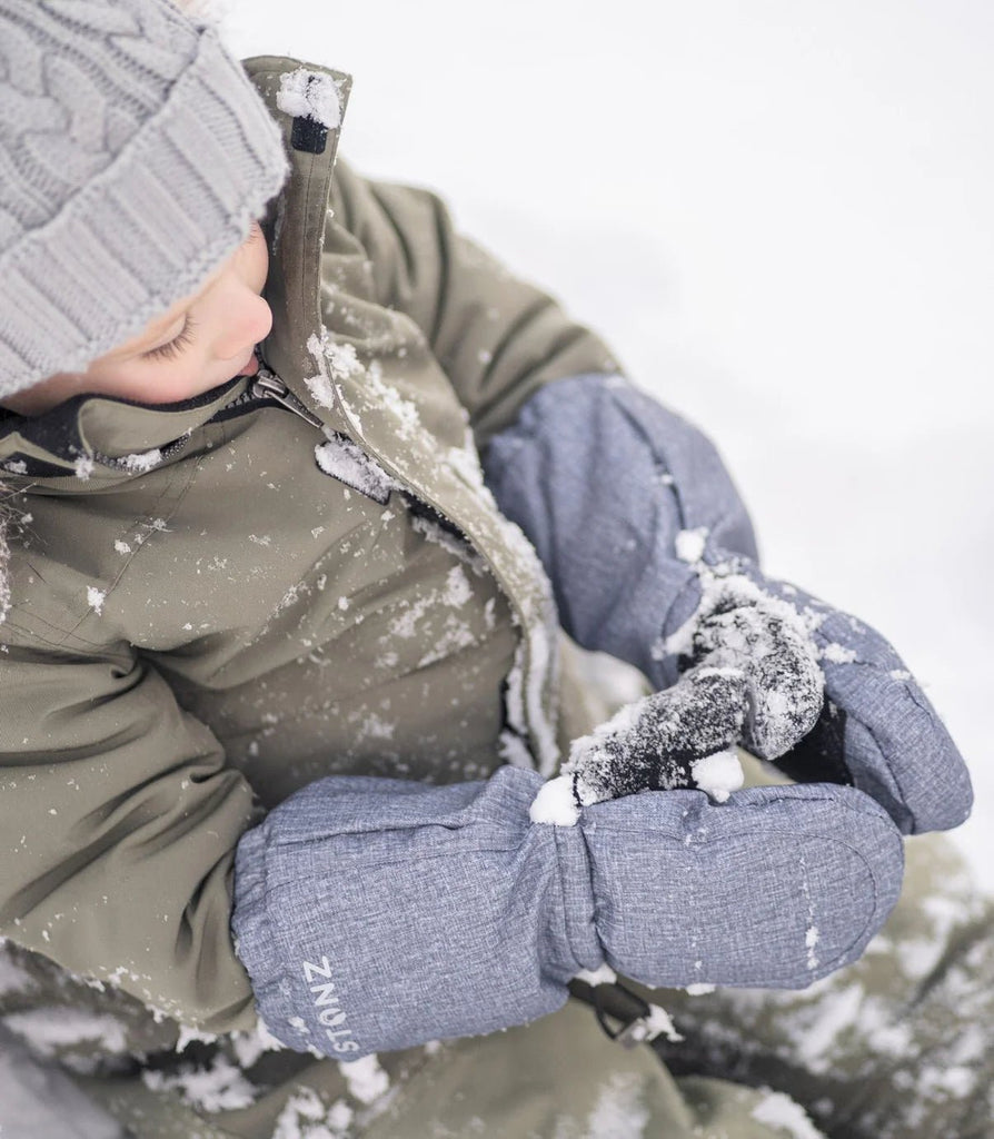 STONZ - Snow Mitt Kid - Easy - on, Insulated, Waterproof Mittens - Heather Grey - Two Giraffes Children's Footwear