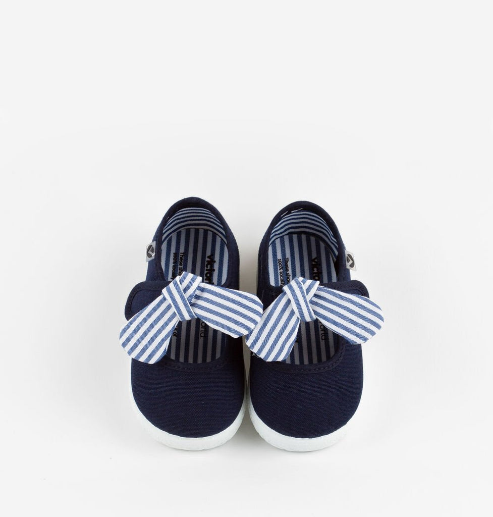 VICTORIA - OJALÁ MARY - JANES STRIPED CANVAS - MARINO/NAVY - Two Giraffes Children's Footwear