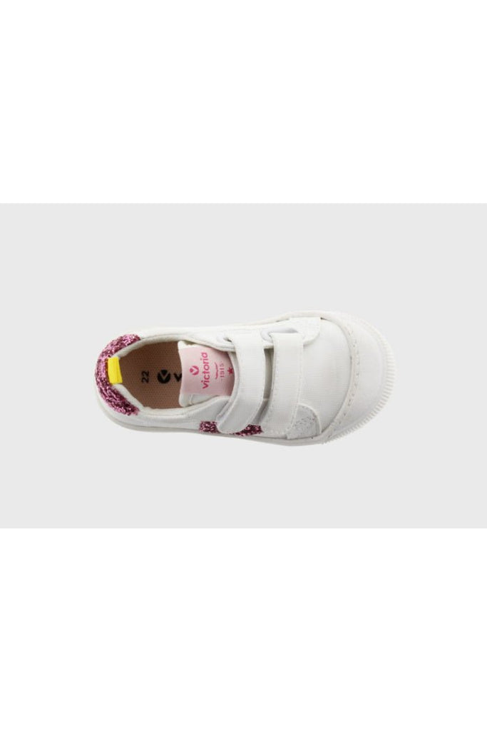 VICTORIA - TRIBU CANVAS TRAINERS - White/Pink Sparkle - Two Giraffes Children's Footwear