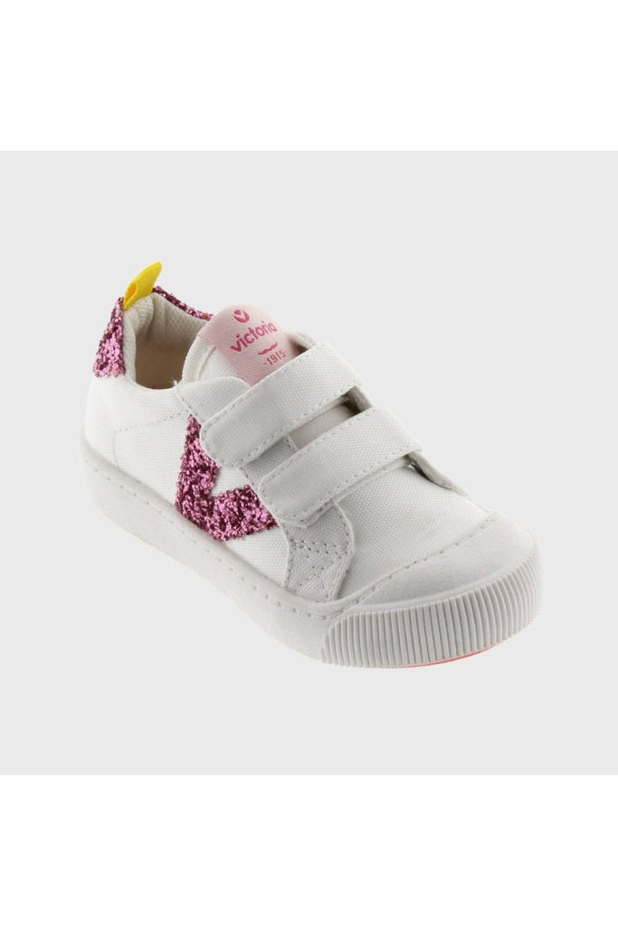 VICTORIA - TRIBU CANVAS TRAINERS - White/Pink Sparkle - Two Giraffes Children's Footwear