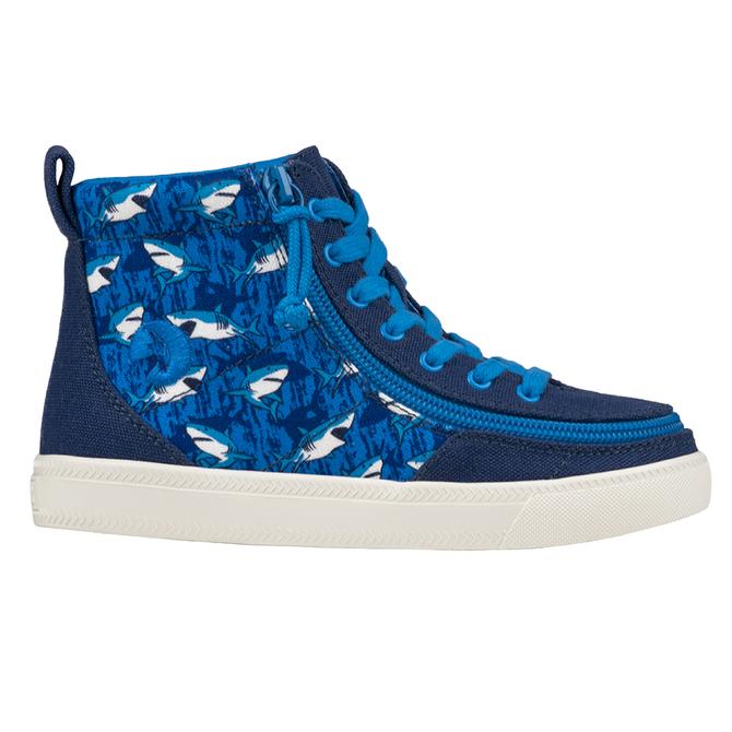BILLY FOOTWEAR - Blue Sharks Billy Classic Lace Highs - Two Giraffes Children's Footwear