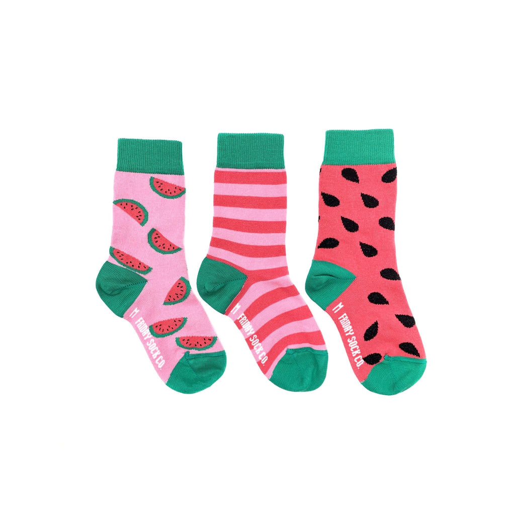 FRIDAY SOCK CO - Kid's Inside Out Watermelon, & Stripe Socks - Two Giraffes Children's Footwear
