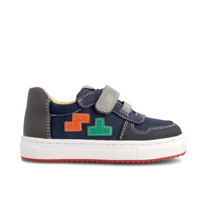 Garvalin - Lucky Runner - Azul Navy/Orange Tetris - Two Giraffes Children's Footwear