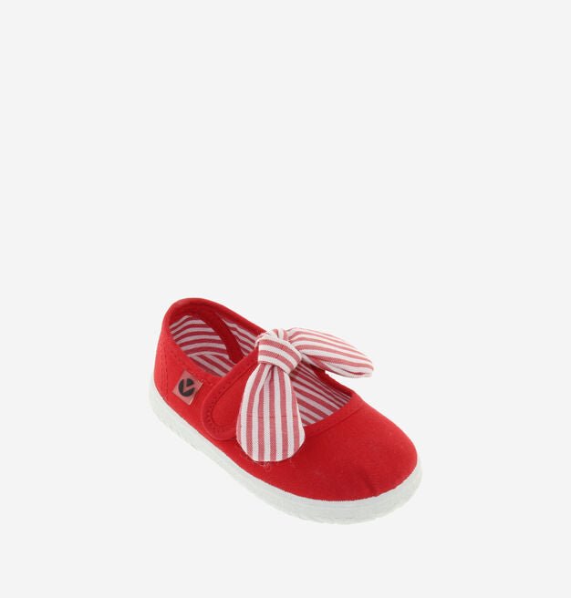 VICTORIA - OJALÁ MARY-JANES STRIPED CANVAS - ROJO/RED - Two Giraffes Children's Footwear