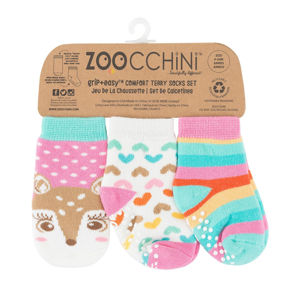 ZOOCCHINI - 3 piece Comfort Terry Socks Set - 0-24M - Two Giraffes Children's Footwear